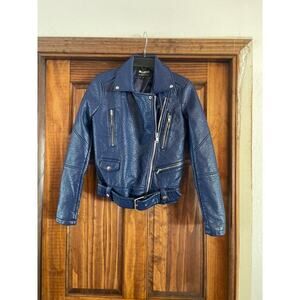 William Rast J Timberlake pebbled vegan leather moto jacket blue XS